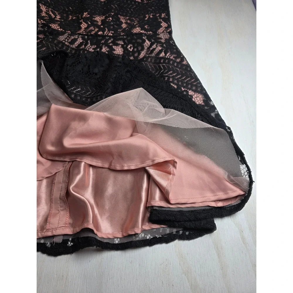 The Childrens Place Girls Black Lace Pink Satin Fit Flare Dress 14 Boho Classic